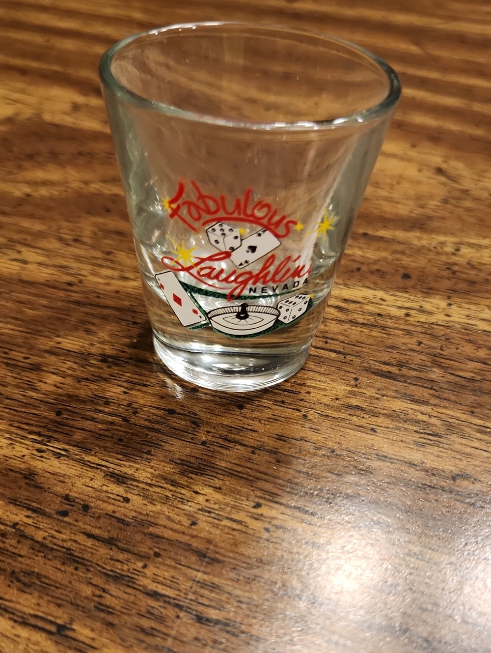Fabulous Laughlin Nevada Casino Shot Glass - Clear with Red & Green Graphics
